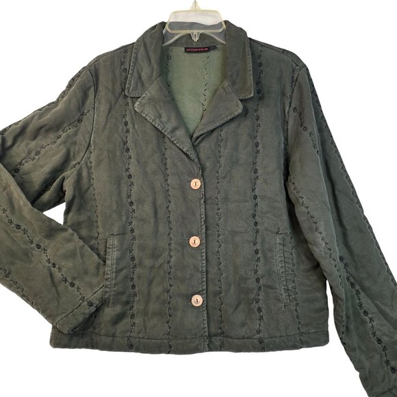Embroidered Ivy Boho Jacket Large 90s TENCEL Olive Green USA Deadstock - Picture 1 of 10